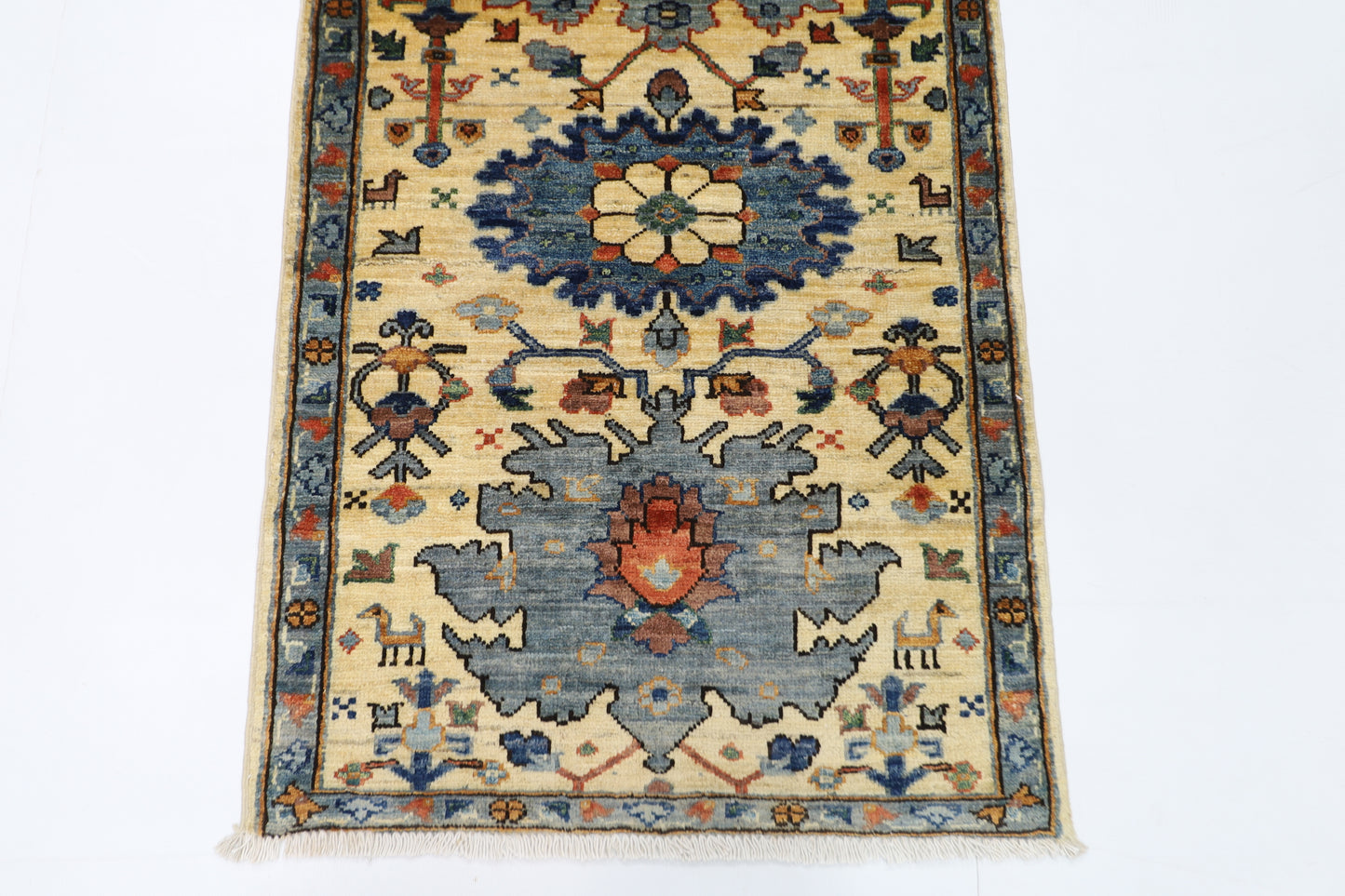 70 x 179 cm | Beige Afghan Tribal Hand Knotted Veg Dye Wool Runner