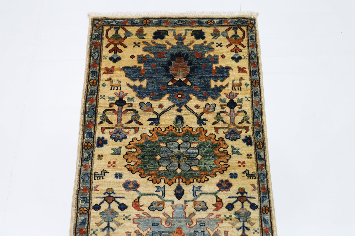 70 x 179 cm | Beige Afghan Tribal Hand Knotted Veg Dye Wool Runner