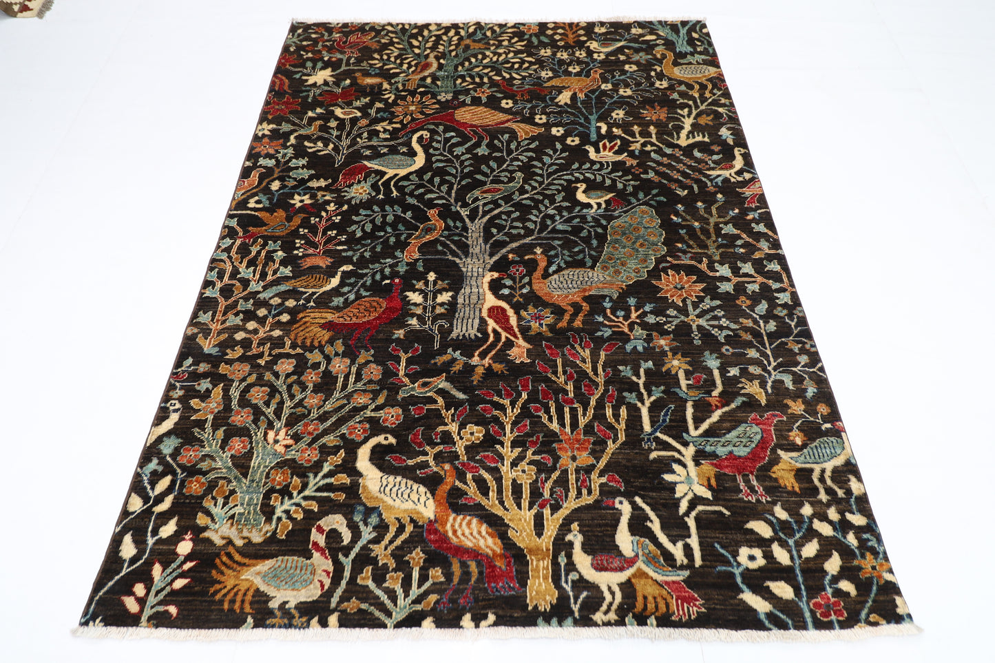 155 x 201 cm | Birds Afghan Tribal Hand Knotted Veg Dye Wool Runner