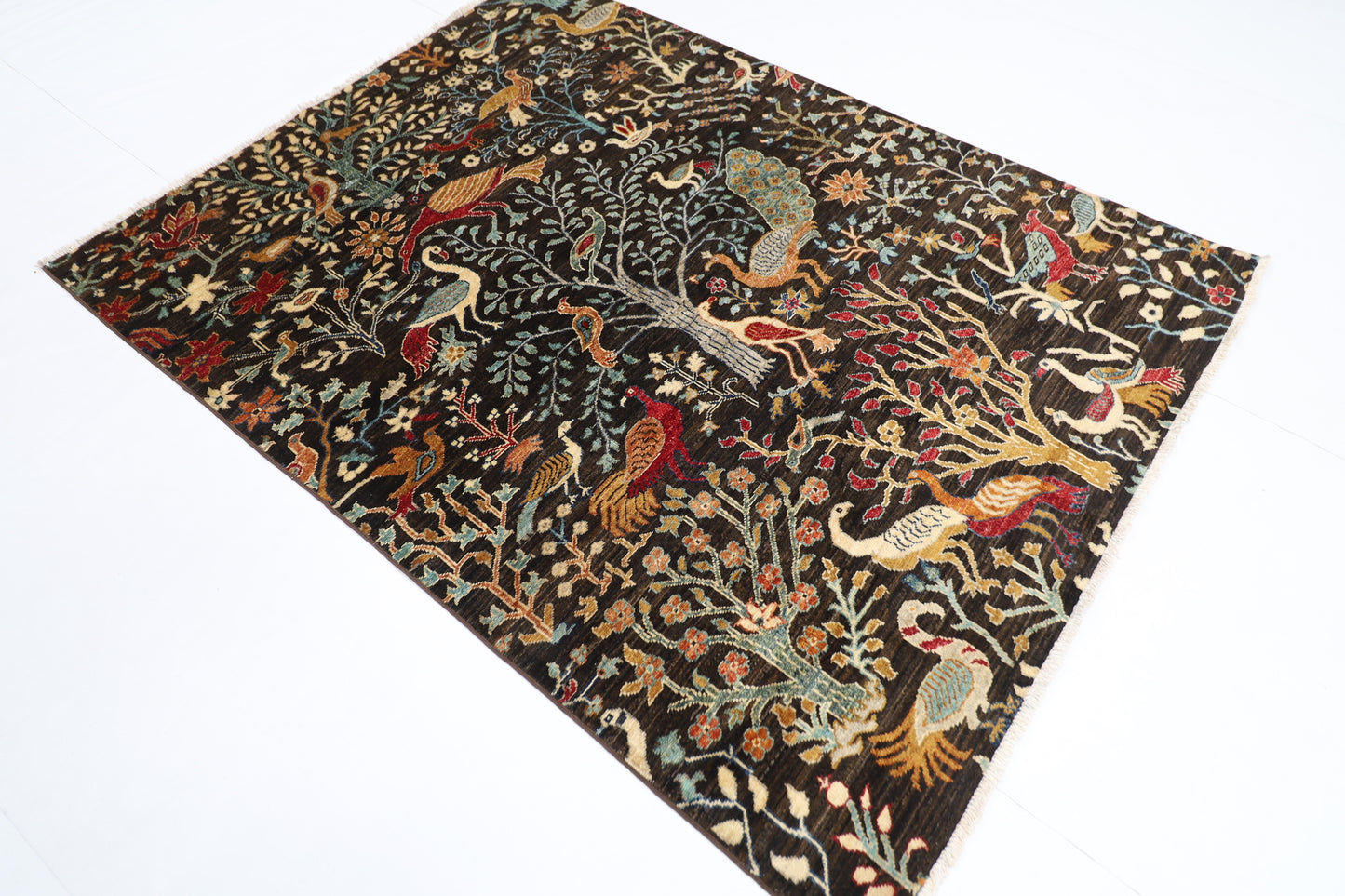 155 x 201 cm | Birds Afghan Tribal Hand Knotted Veg Dye Wool Runner