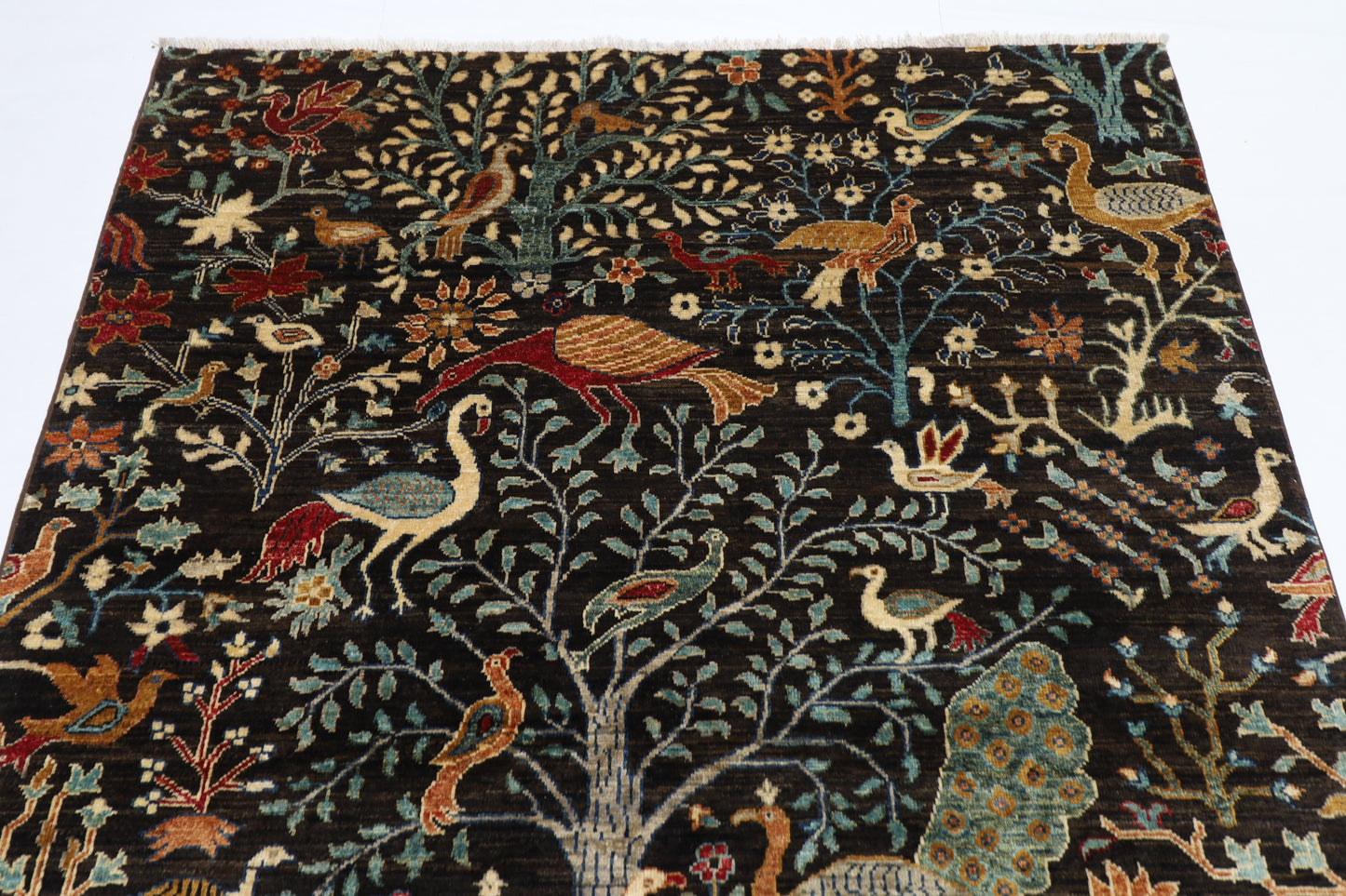 155 x 201 cm | Birds Afghan Tribal Hand Knotted Veg Dye Wool Runner