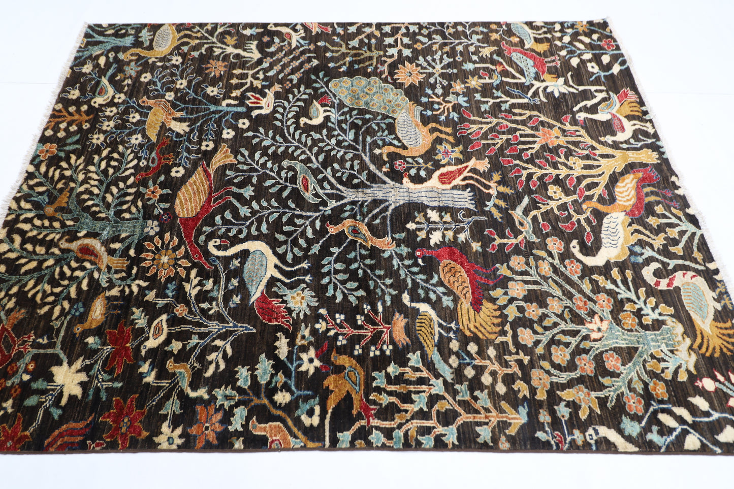 155 x 201 cm | Birds Afghan Tribal Hand Knotted Veg Dye Wool Runner