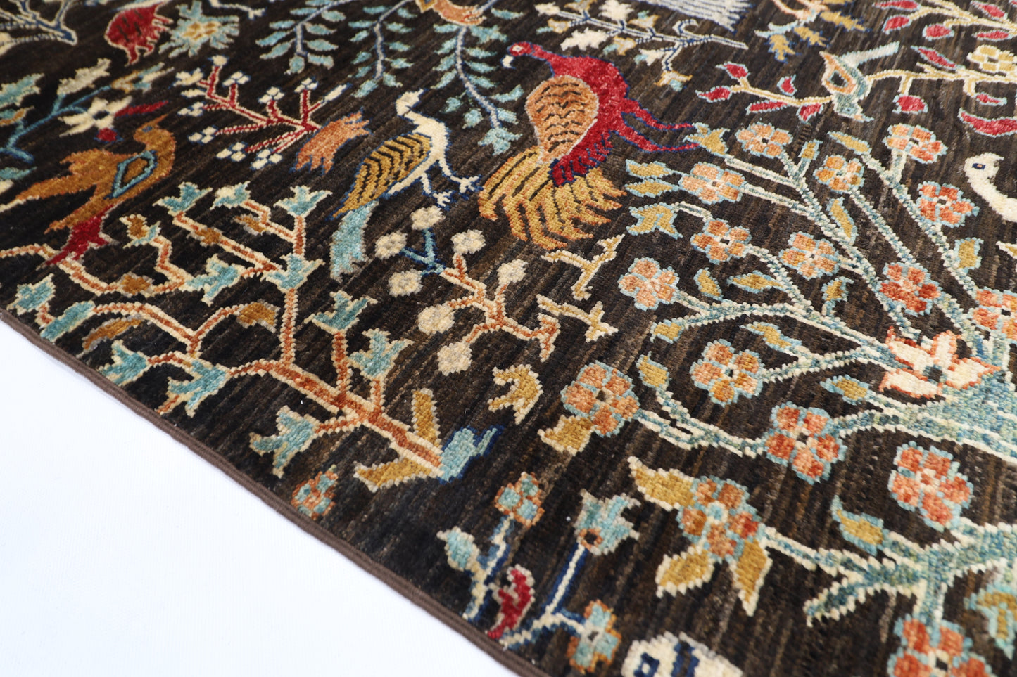 155 x 201 cm | Birds Afghan Tribal Hand Knotted Veg Dye Wool Runner
