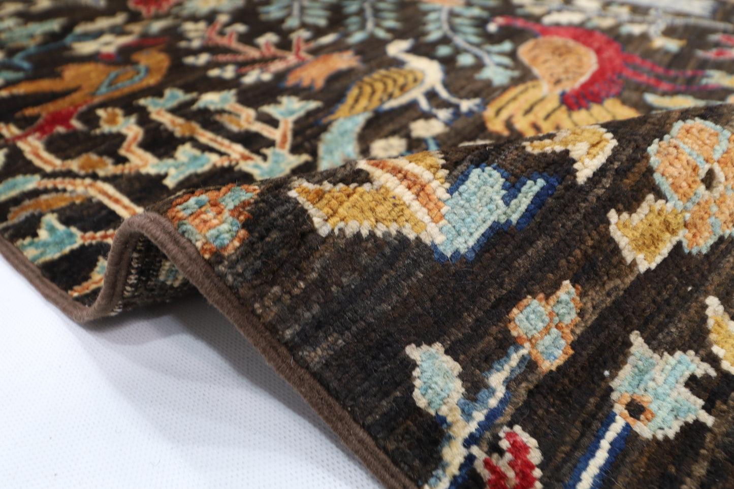 155 x 201 cm | Birds Afghan Tribal Hand Knotted Veg Dye Wool Runner