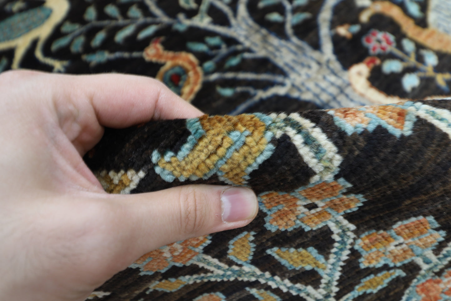 155 x 201 cm | Birds Afghan Tribal Hand Knotted Veg Dye Wool Runner