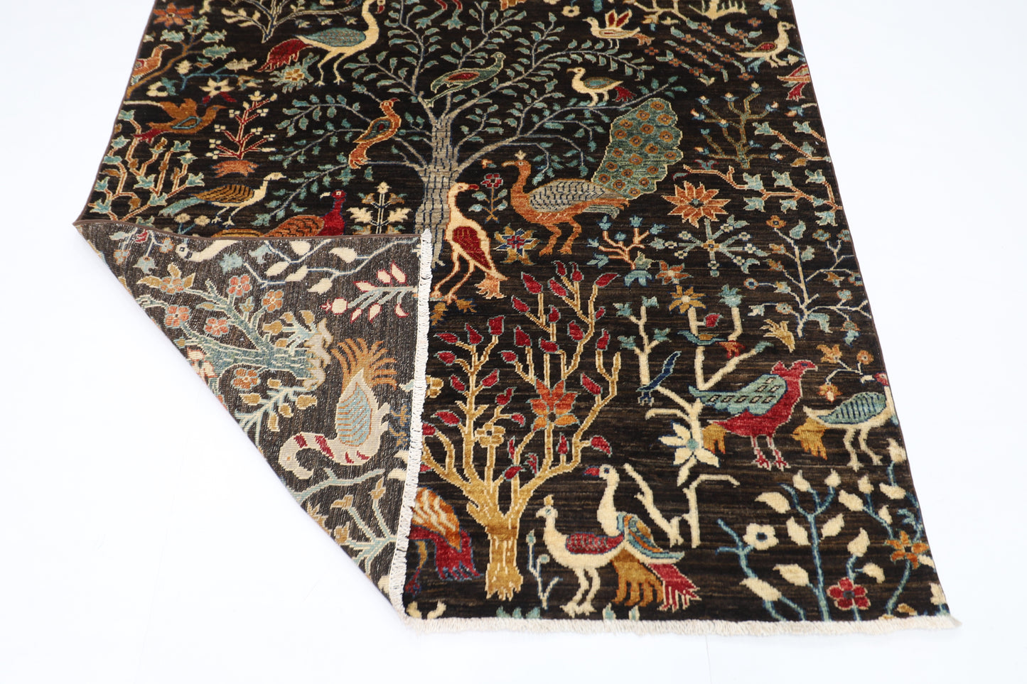 155 x 201 cm | Birds Afghan Tribal Hand Knotted Veg Dye Wool Runner