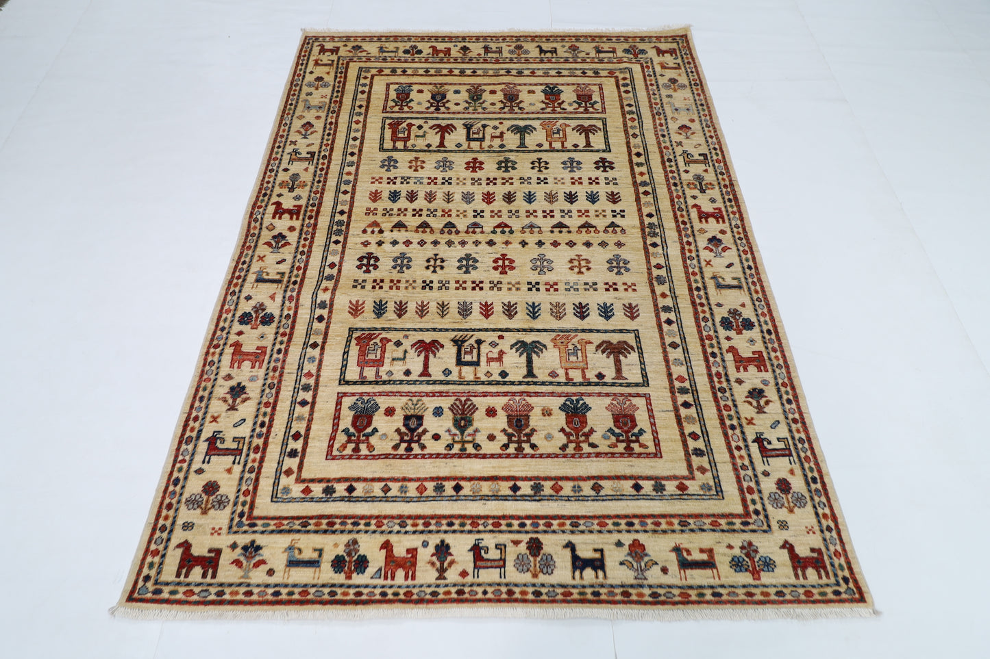 148 x 199 cm | Animal Afghan Tribal Hand Knotted Veg Dye Wool Runner