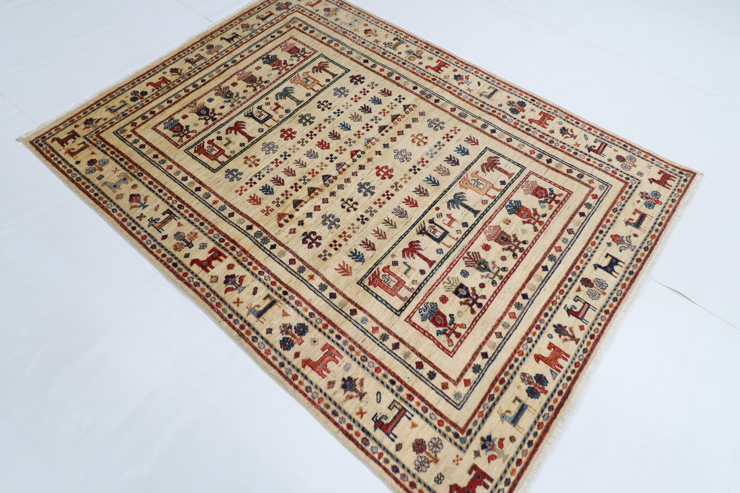148 x 199 cm | Animal Afghan Tribal Hand Knotted Veg Dye Wool Runner