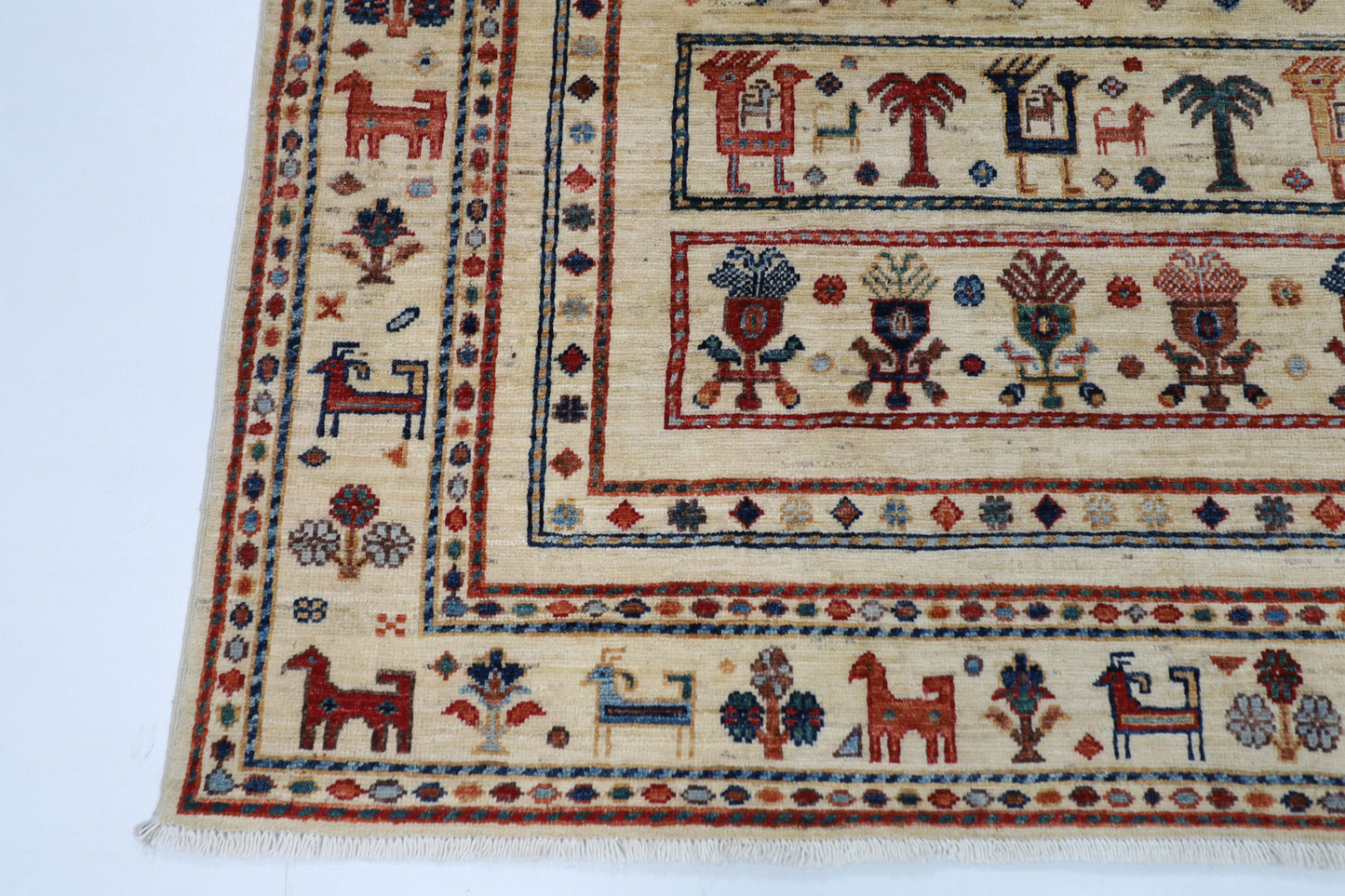 148 x 199 cm | Animal Afghan Tribal Hand Knotted Veg Dye Wool Runner