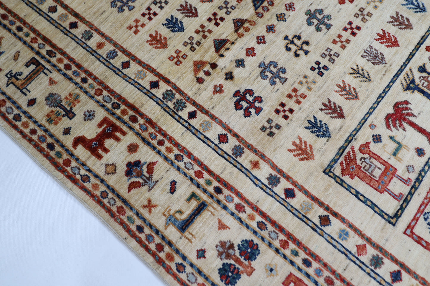 148 x 199 cm | Animal Afghan Tribal Hand Knotted Veg Dye Wool Runner
