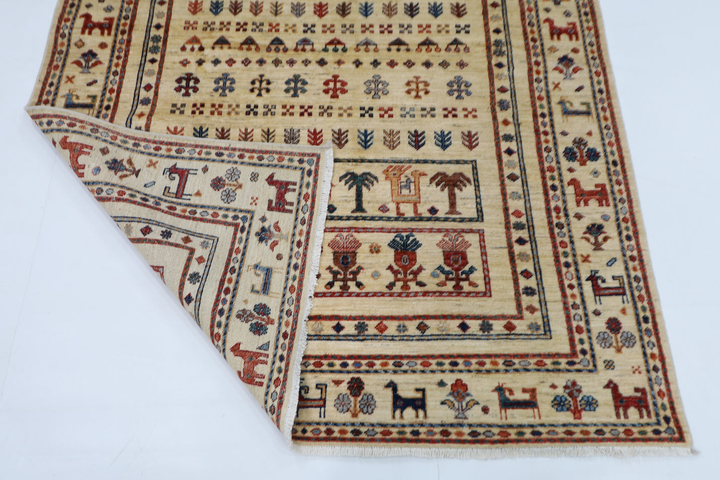 148 x 199 cm | Animal Afghan Tribal Hand Knotted Veg Dye Wool Runner