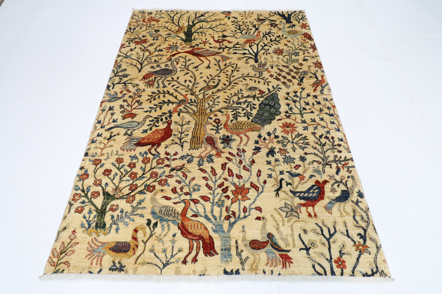 148 x 202 cm | Birds Afghan Tribal Hand Knotted Veg Dye Wool Runner