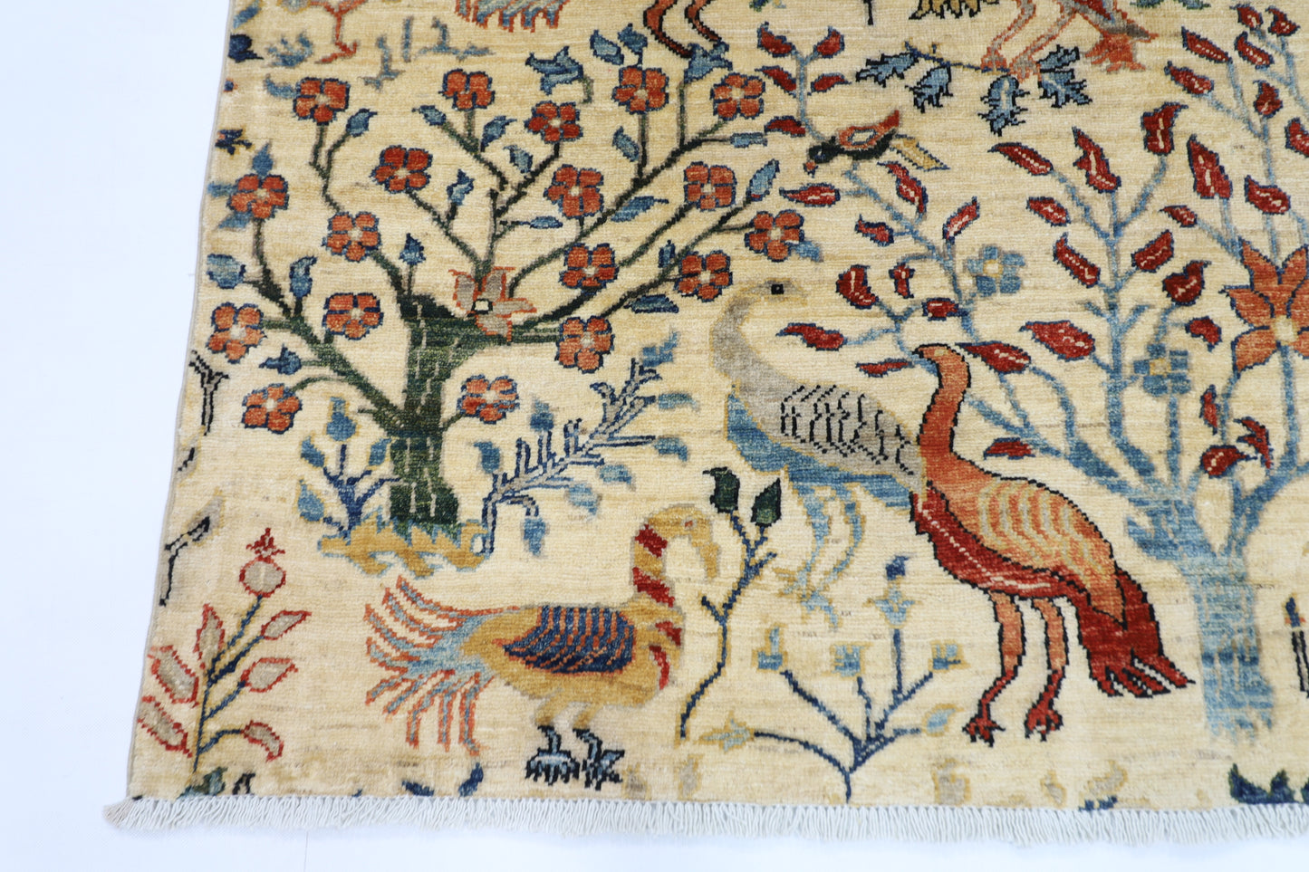 148 x 202 cm | Birds Afghan Tribal Hand Knotted Veg Dye Wool Runner