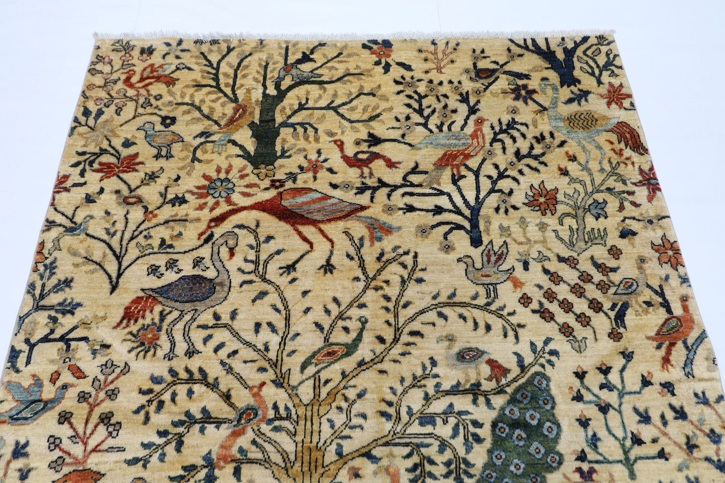 148 x 202 cm | Birds Afghan Tribal Hand Knotted Veg Dye Wool Runner