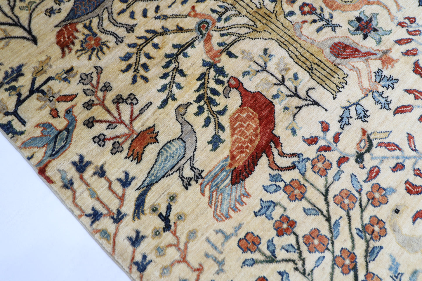 148 x 202 cm | Birds Afghan Tribal Hand Knotted Veg Dye Wool Runner