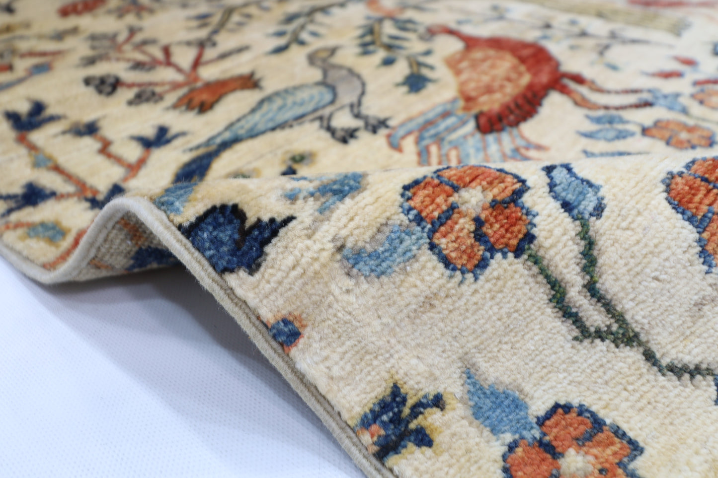 148 x 202 cm | Birds Afghan Tribal Hand Knotted Veg Dye Wool Runner