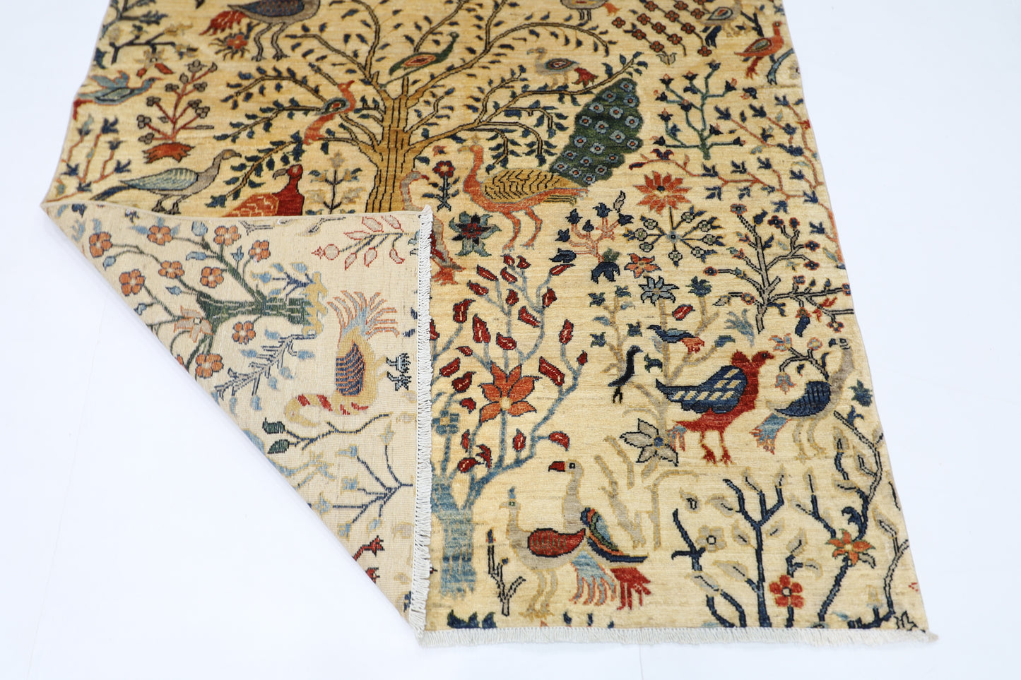 148 x 202 cm | Birds Afghan Tribal Hand Knotted Veg Dye Wool Runner