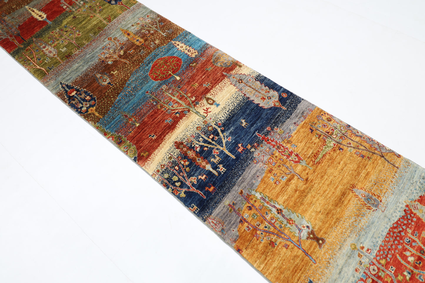 78 x 304 cm | Landscape Afghan Tribal Hand Knotted Veg Dye Wool Runner