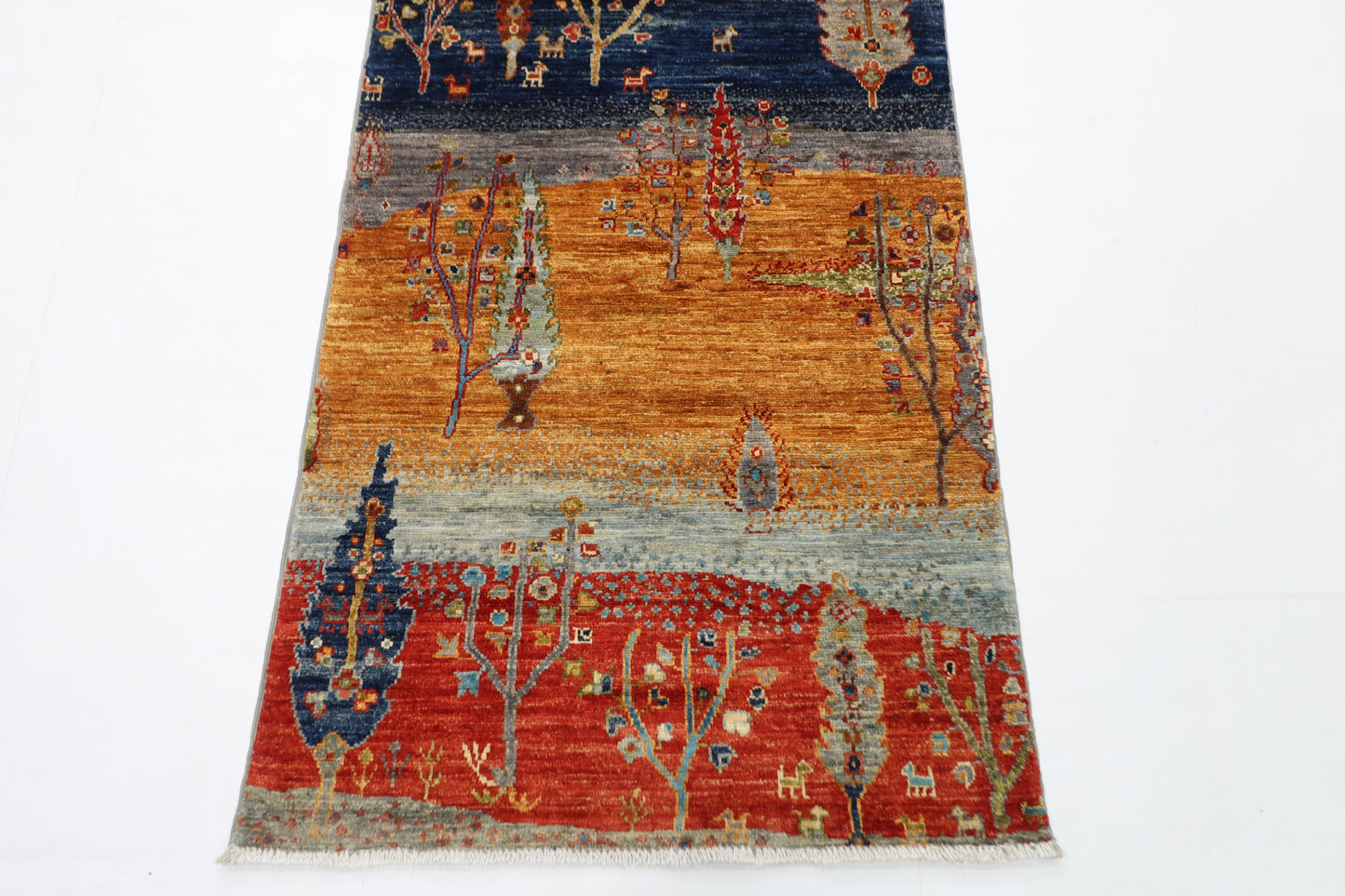 78 x 304 cm | Landscape Afghan Tribal Hand Knotted Veg Dye Wool Runner