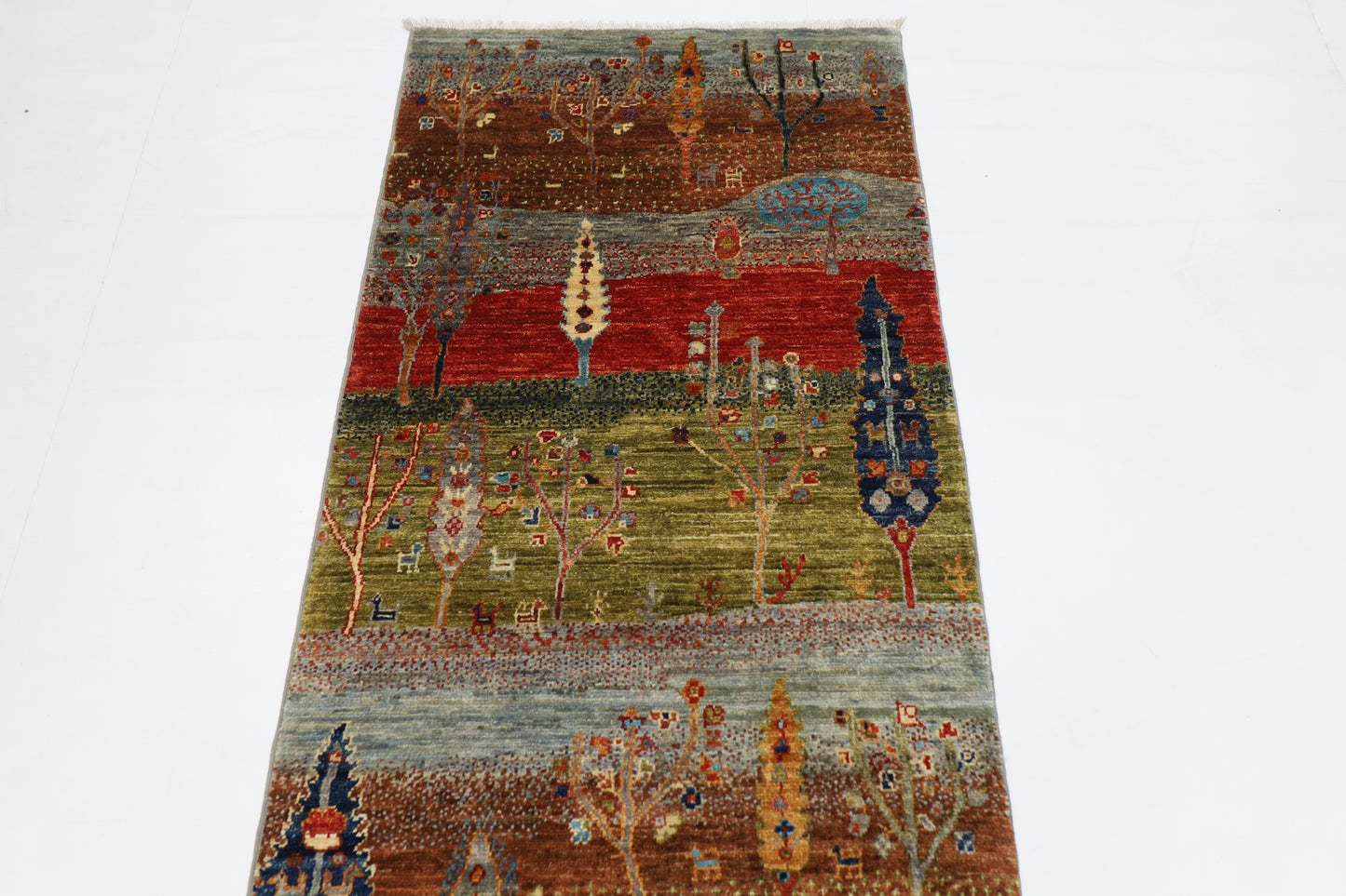 78 x 304 cm | Landscape Afghan Tribal Hand Knotted Veg Dye Wool Runner