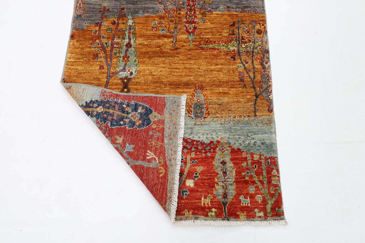 78 x 304 cm | Landscape Afghan Tribal Hand Knotted Veg Dye Wool Runner