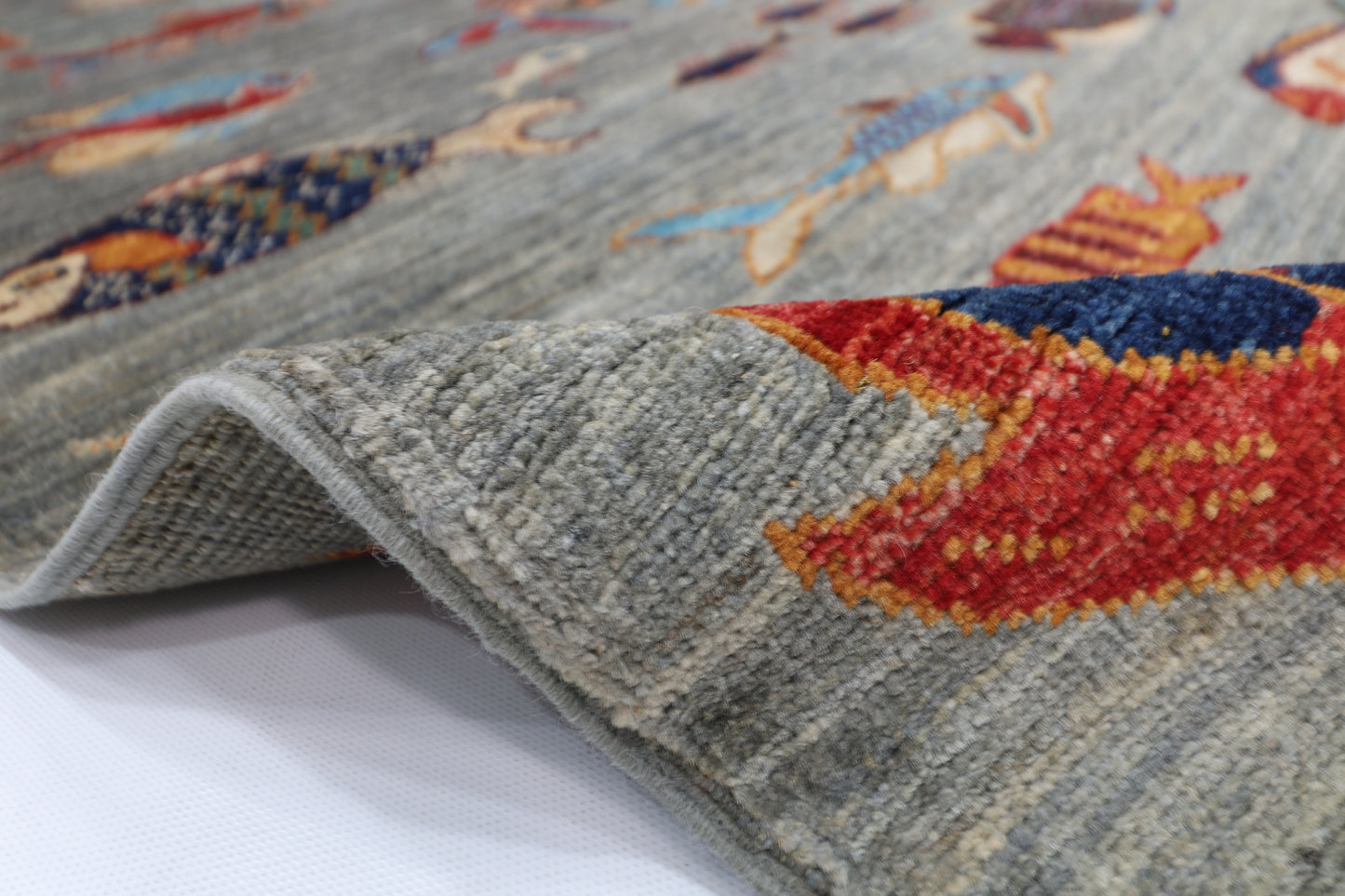 83 x 248 cm | Fish Party Afghan Tribal Hand Knotted Veg Dye Wool Runner