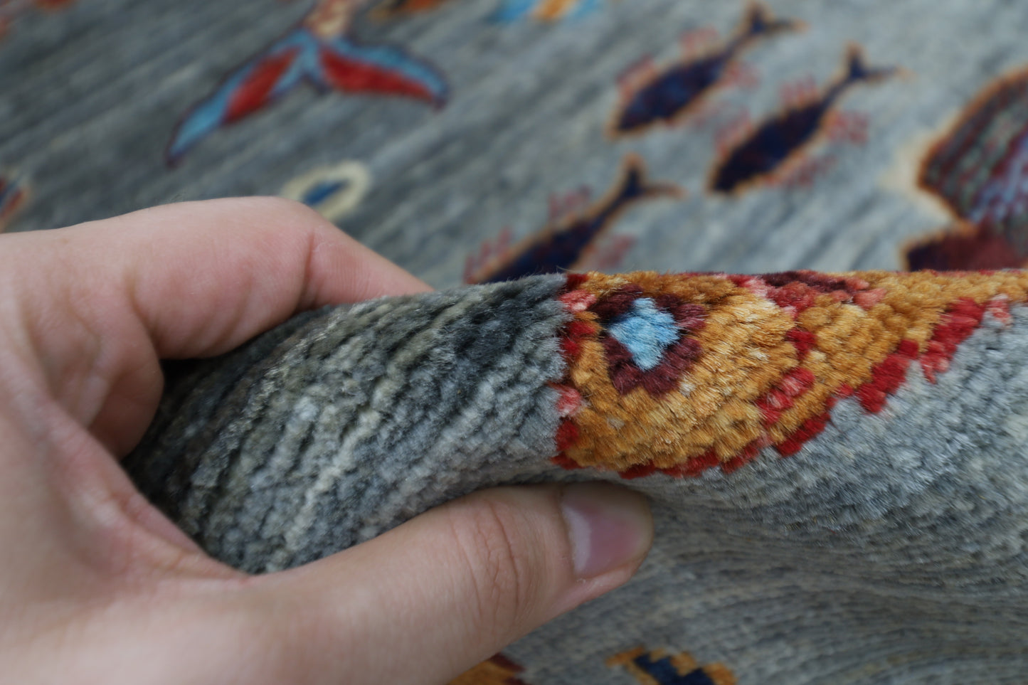 83 x 248 cm | Fish Party Afghan Tribal Hand Knotted Veg Dye Wool Runner