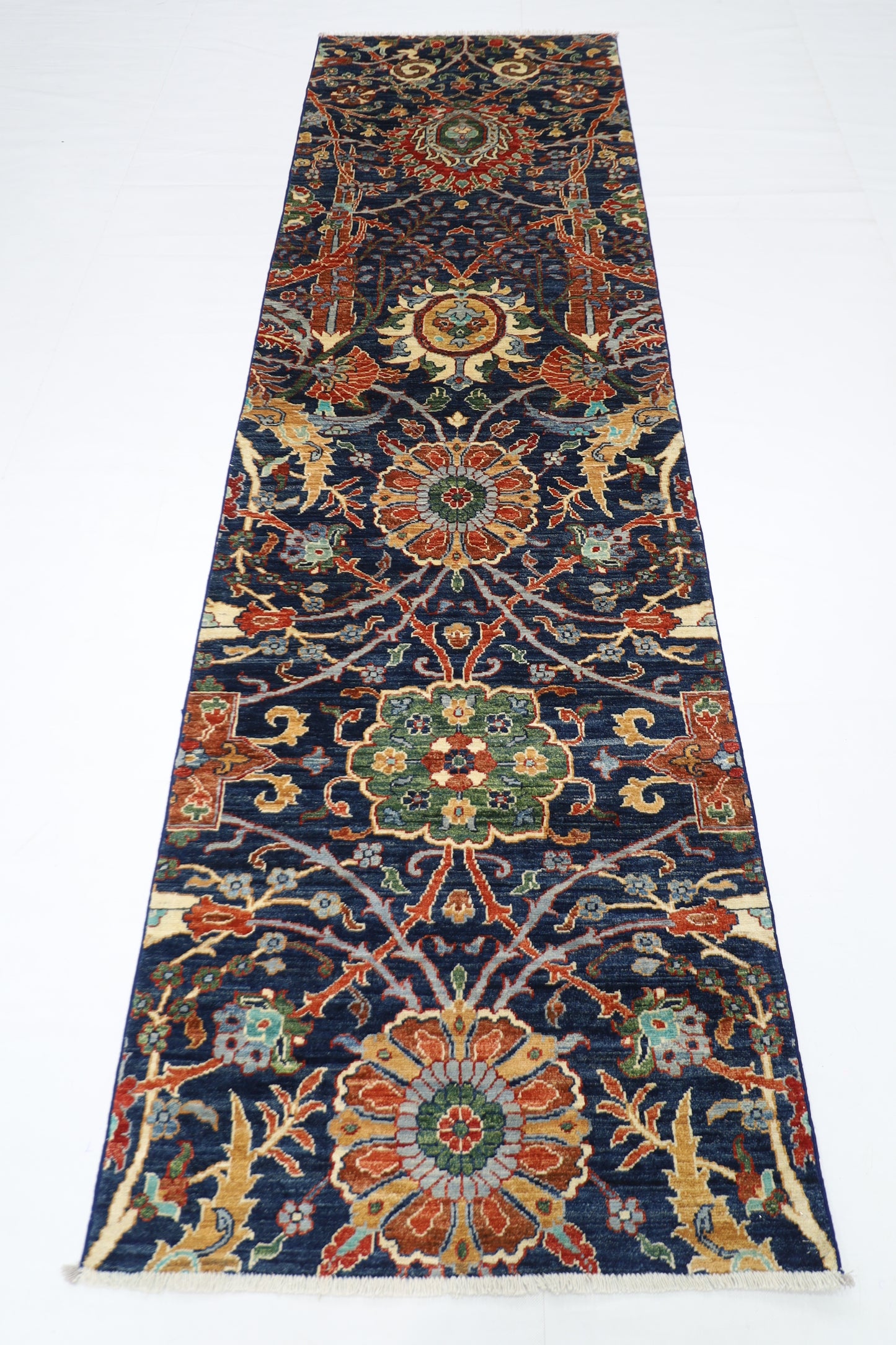 87 x 297 cm | Sickle Leaf Afghan Tribal Hand Knotted Veg Dye Wool Runner