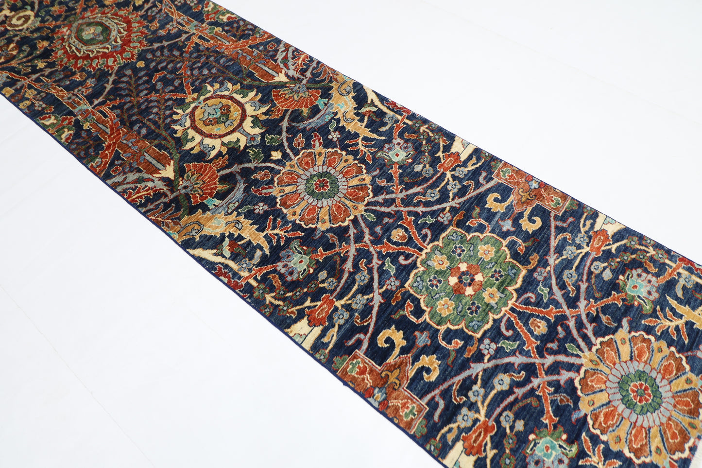 87 x 297 cm | Sickle Leaf Afghan Tribal Hand Knotted Veg Dye Wool Runner