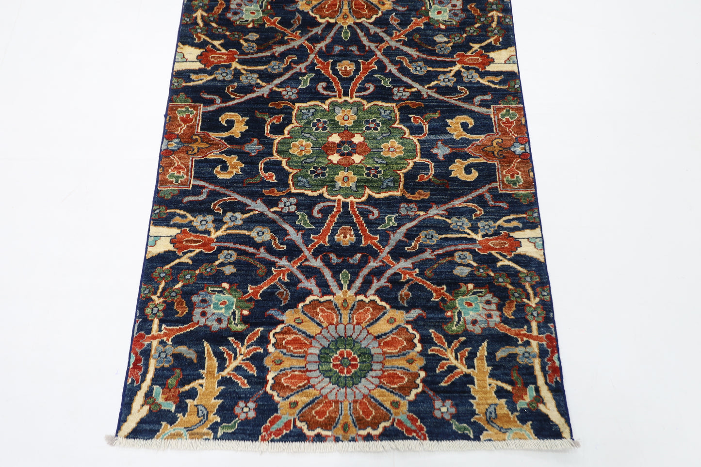 87 x 297 cm | Sickle Leaf Afghan Tribal Hand Knotted Veg Dye Wool Runner
