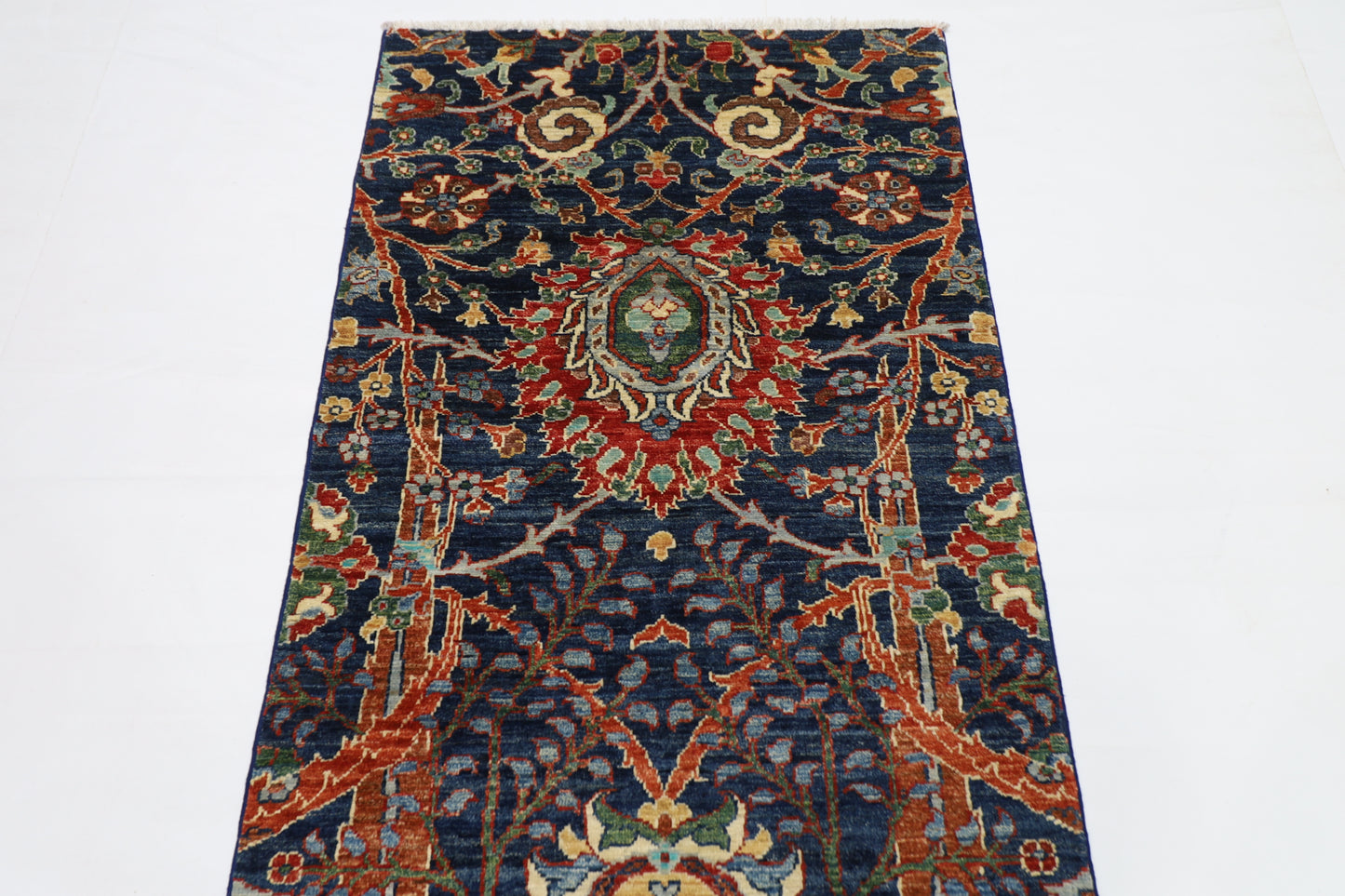 87 x 297 cm | Sickle Leaf Afghan Tribal Hand Knotted Veg Dye Wool Runner