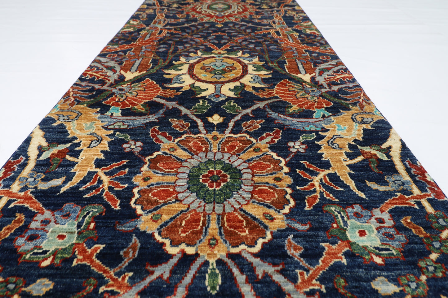 87 x 297 cm | Sickle Leaf Afghan Tribal Hand Knotted Veg Dye Wool Runner