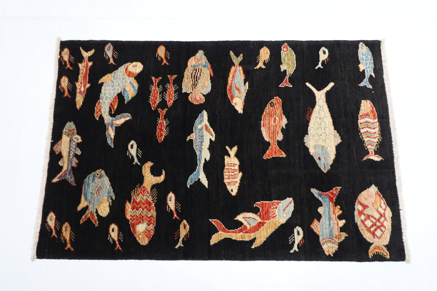 79 x 121 cm | Oriental Fish Animal Accent Rug Afghan Hand Knotted Veg dye Wool carpet
