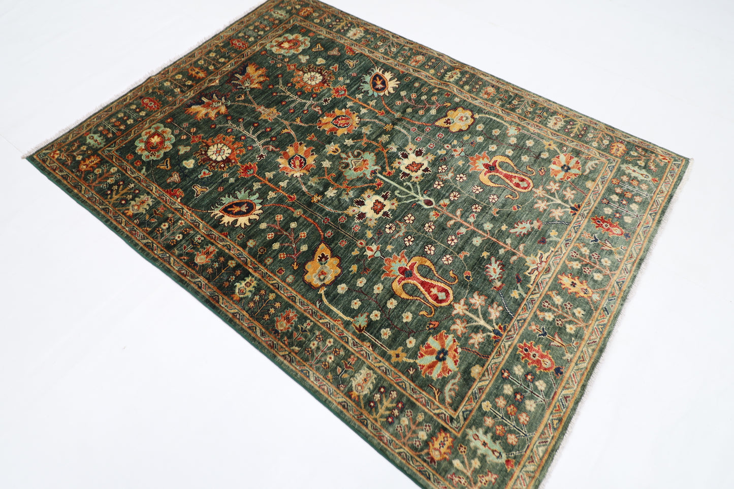 150 x 202 cm | Sultani Afghan Tribal Hand Knotted Veg Dye Wool Carpet