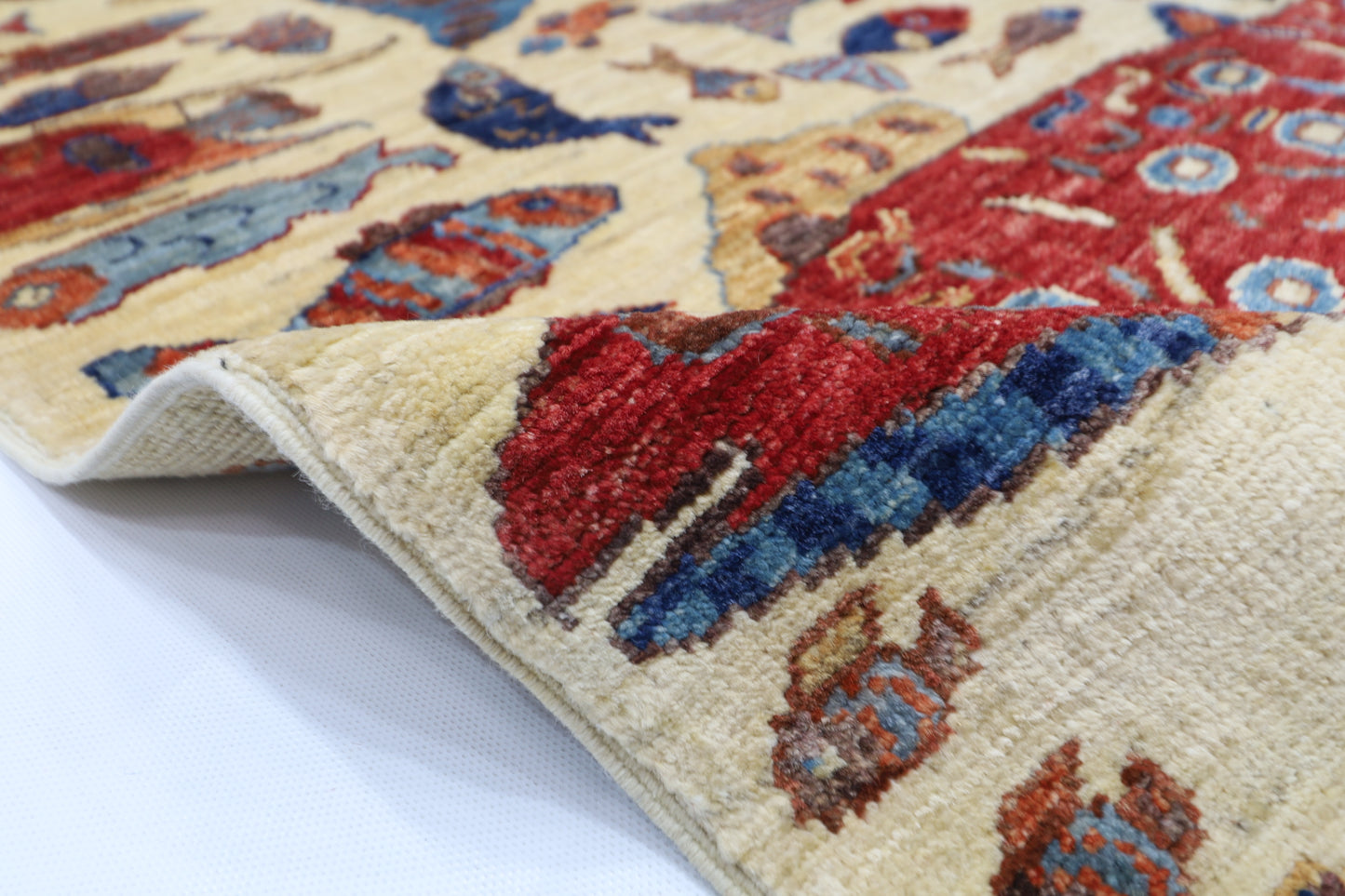101 x 152 cm | Fish Party Afghan Tribal Hand Knotted Veg Dye Wool Carpet
