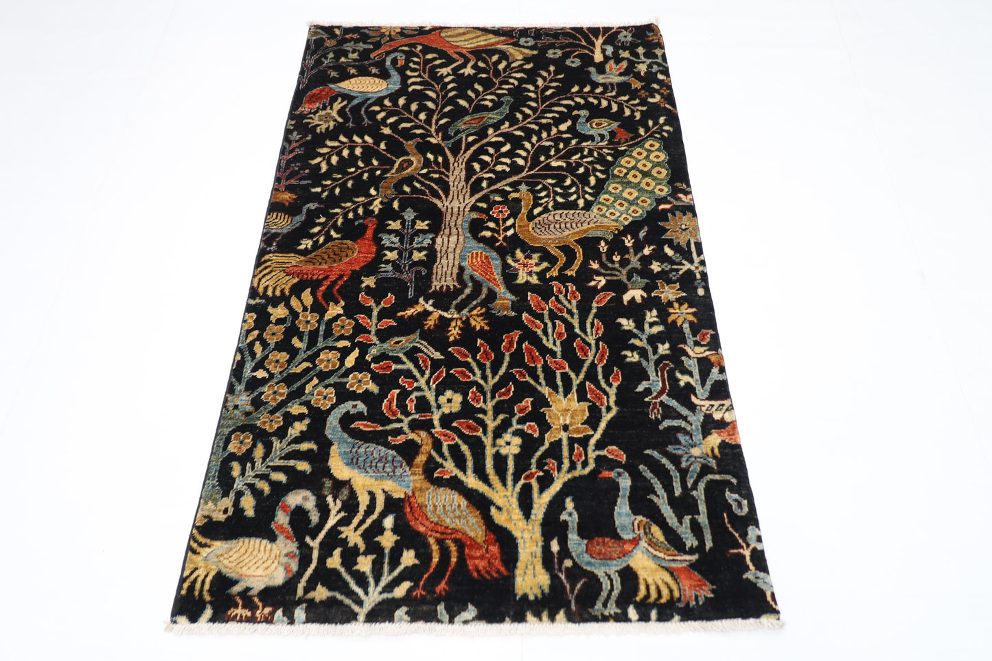 100 x 153 cm | Birds Afghan Tribal Hand Knotted Veg Dye Wool Carpet