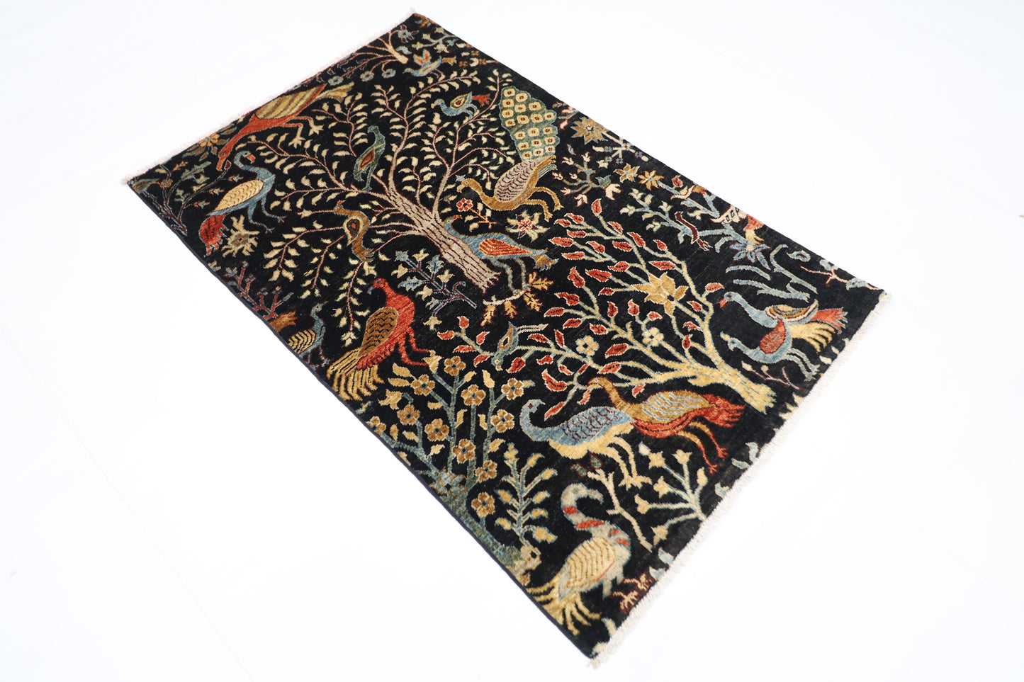 100 x 153 cm | Birds Afghan Tribal Hand Knotted Veg Dye Wool Carpet