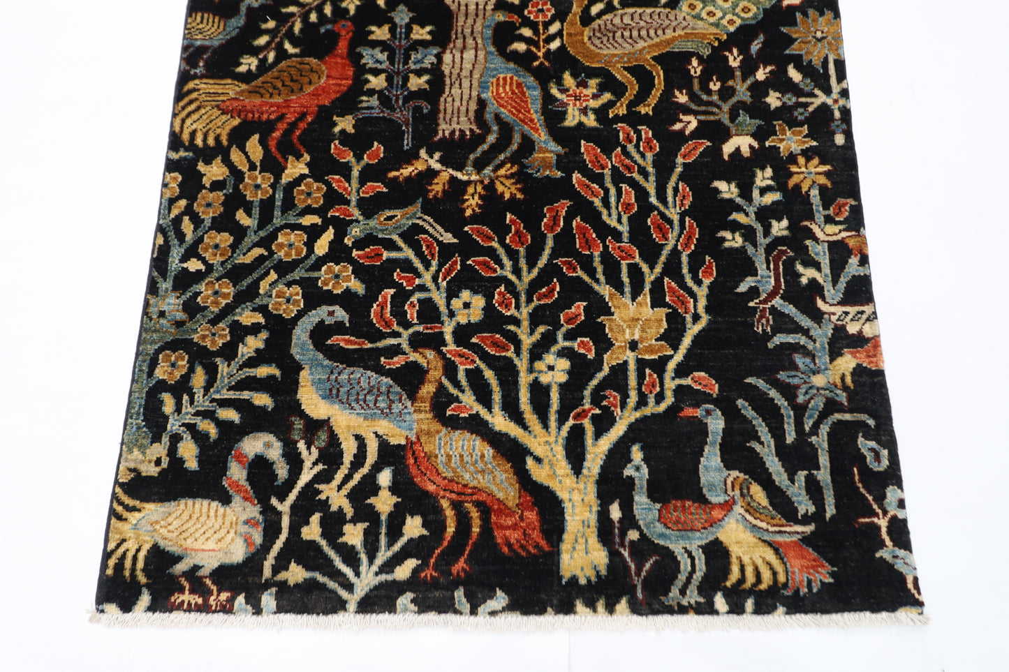 100 x 153 cm | Birds Afghan Tribal Hand Knotted Veg Dye Wool Carpet