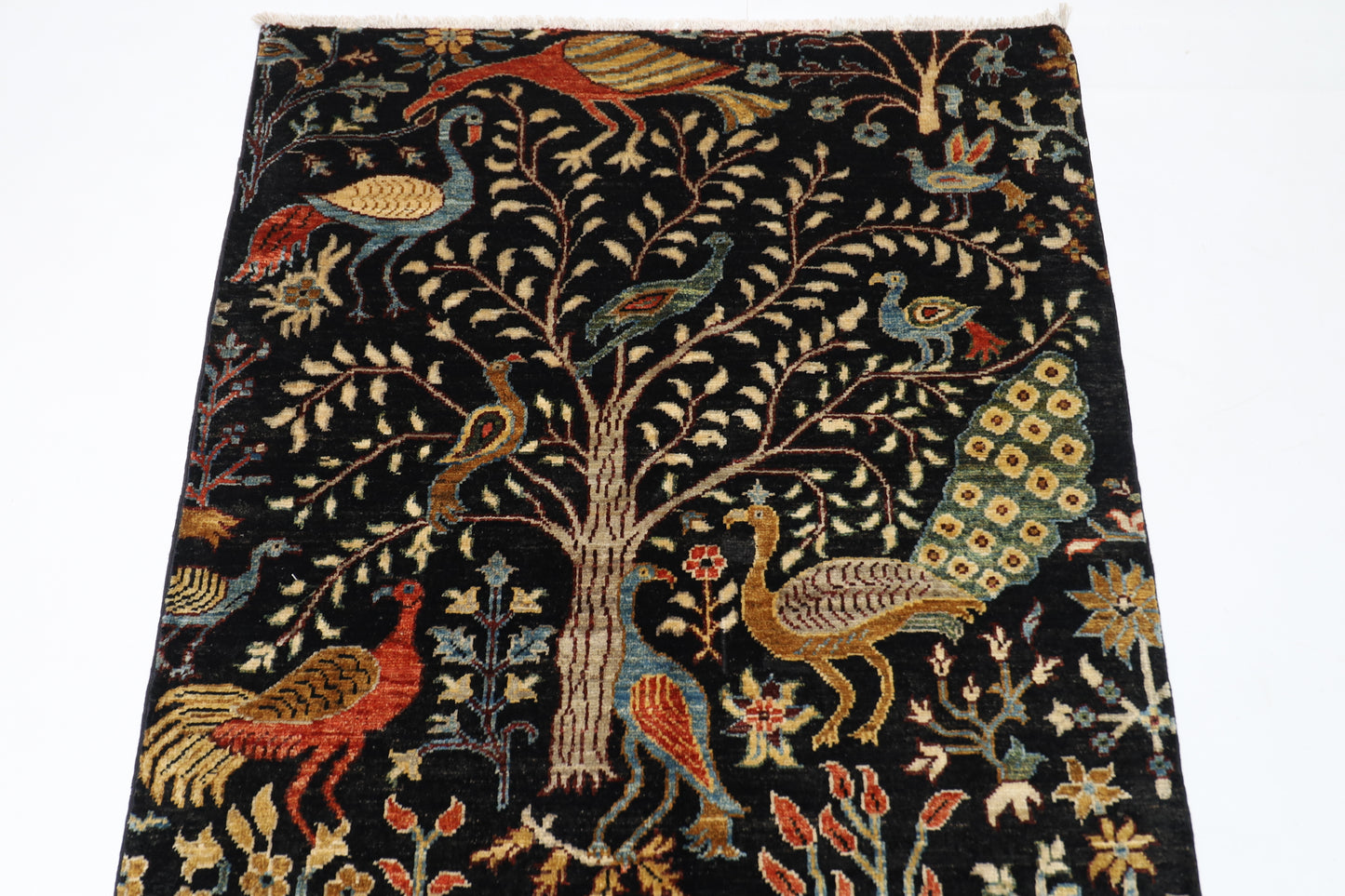 100 x 153 cm | Birds Afghan Tribal Hand Knotted Veg Dye Wool Carpet