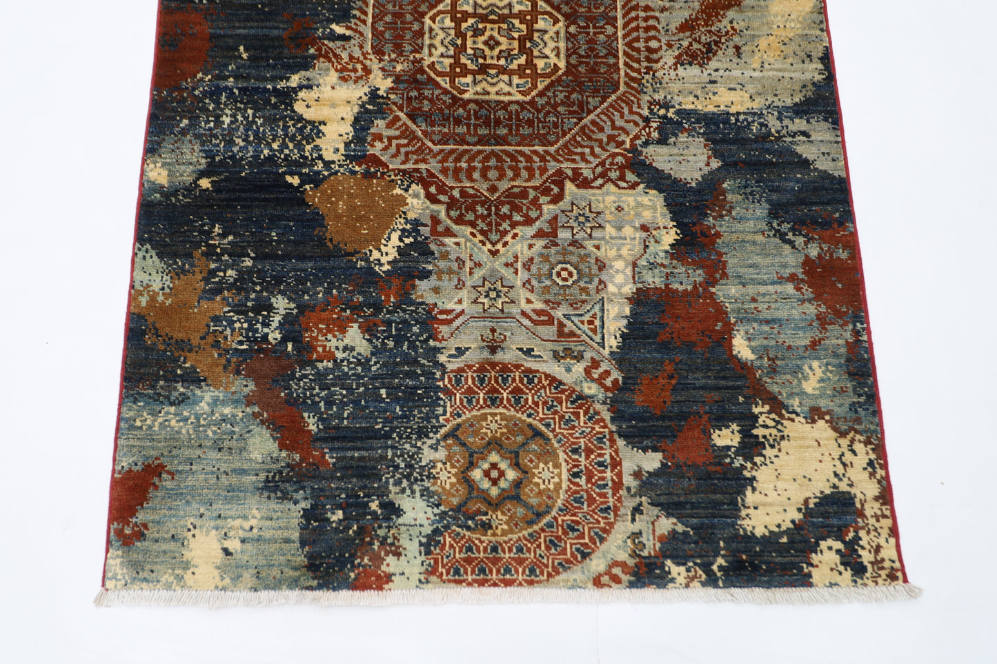 100 x 154 cm | Abstract Mamluk Afghan Tribal Hand Knotted Veg Dye Wool Carpet