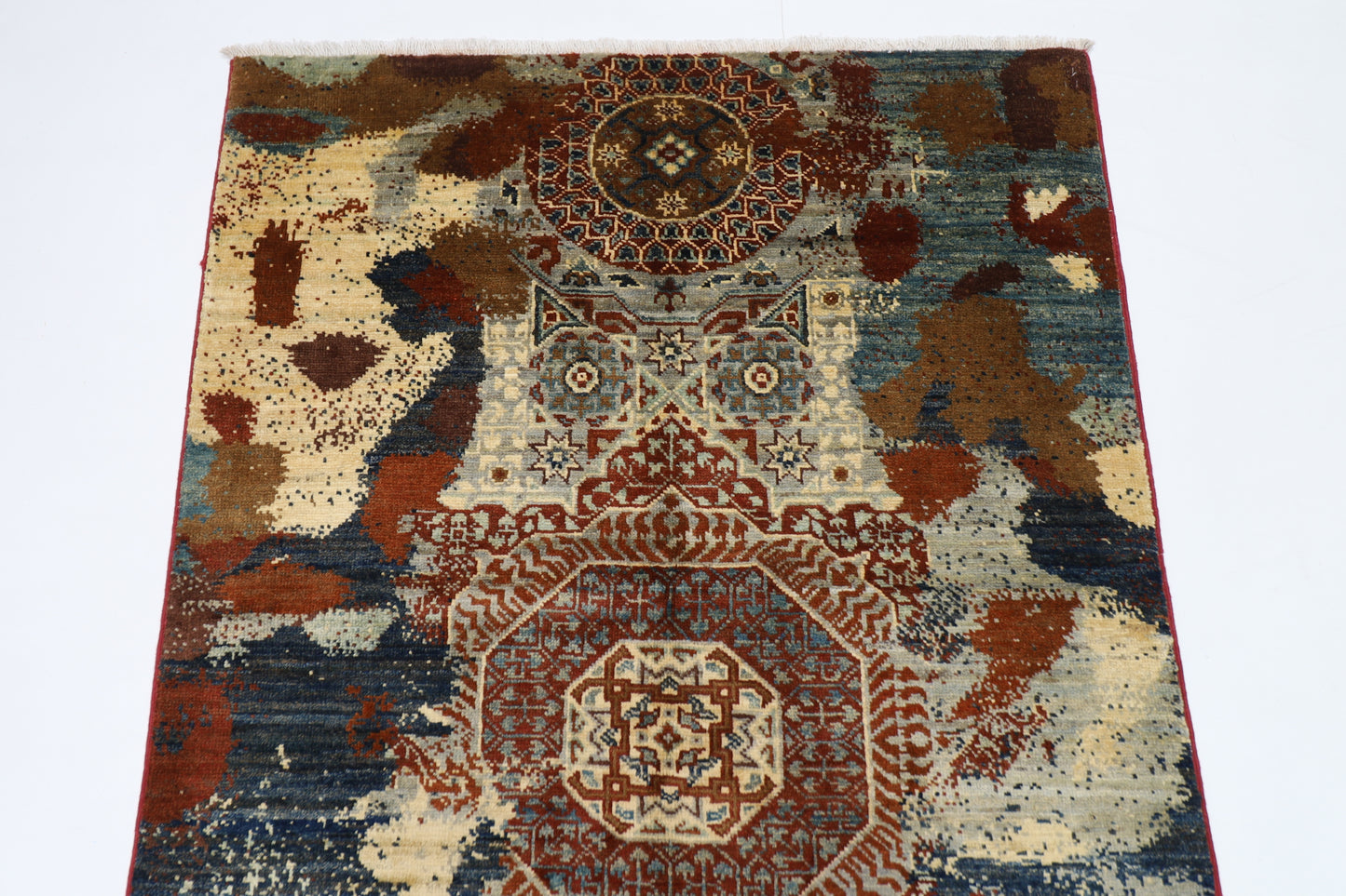100 x 154 cm | Abstract Mamluk Afghan Tribal Hand Knotted Veg Dye Wool Carpet