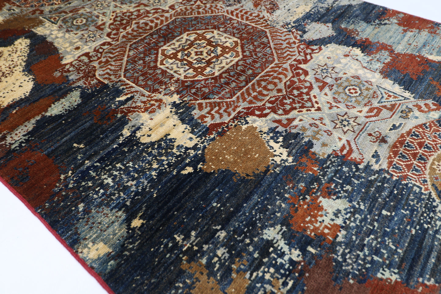 100 x 154 cm | Abstract Mamluk Afghan Tribal Hand Knotted Veg Dye Wool Carpet