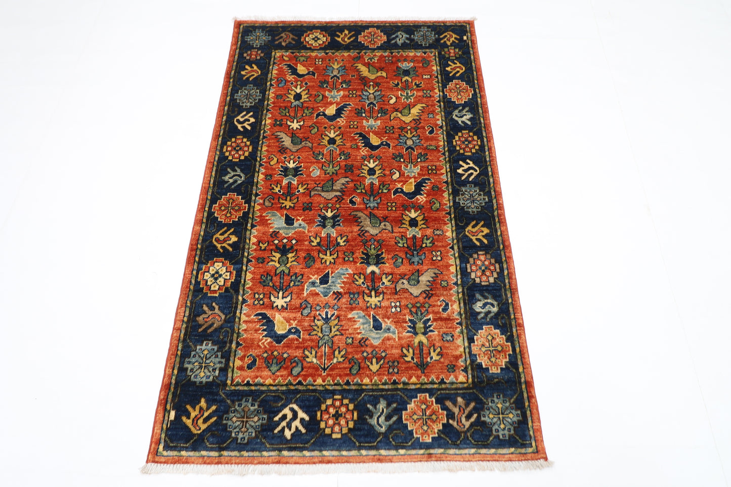91 x 154 cm | Orange Afghan Tribal Hand Knotted Veg Dye Wool Carpet