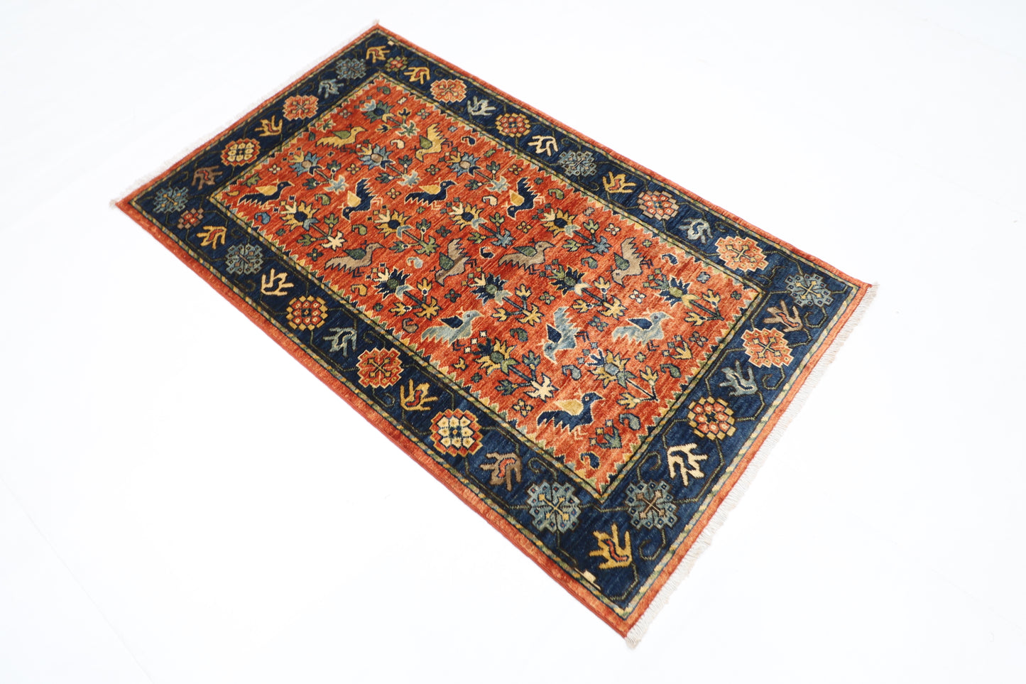 91 x 154 cm | Orange Afghan Tribal Hand Knotted Veg Dye Wool Carpet