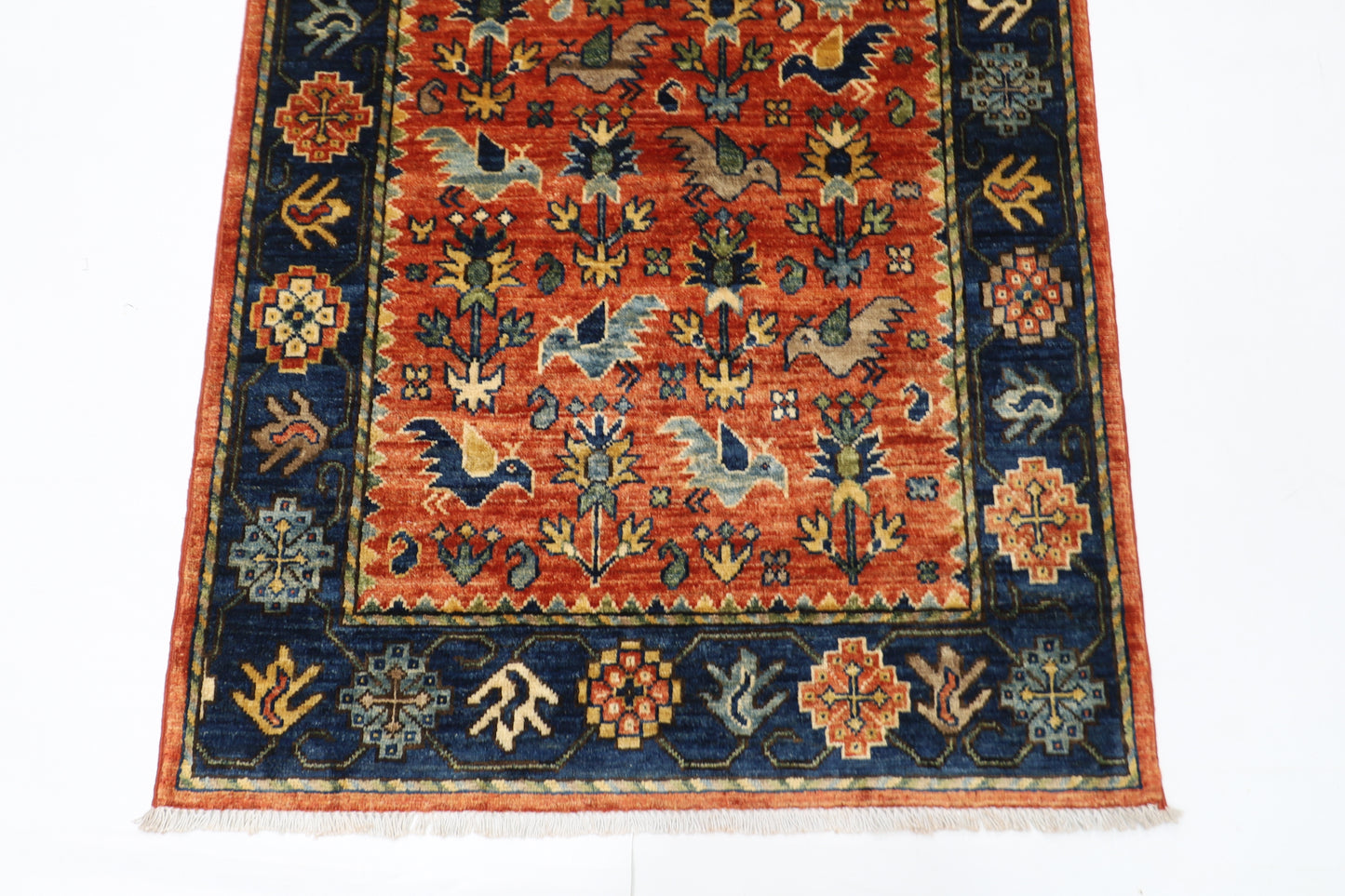 91 x 154 cm | Orange Afghan Tribal Hand Knotted Veg Dye Wool Carpet