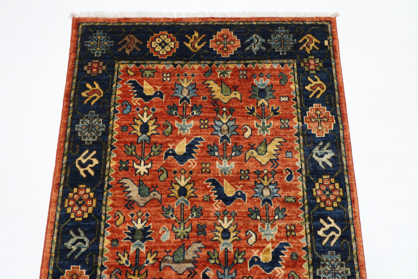 91 x 154 cm | Orange Afghan Tribal Hand Knotted Veg Dye Wool Carpet