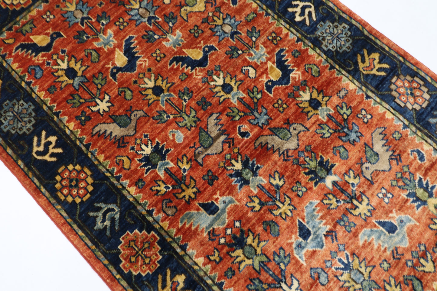 91 x 154 cm | Orange Afghan Tribal Hand Knotted Veg Dye Wool Carpet