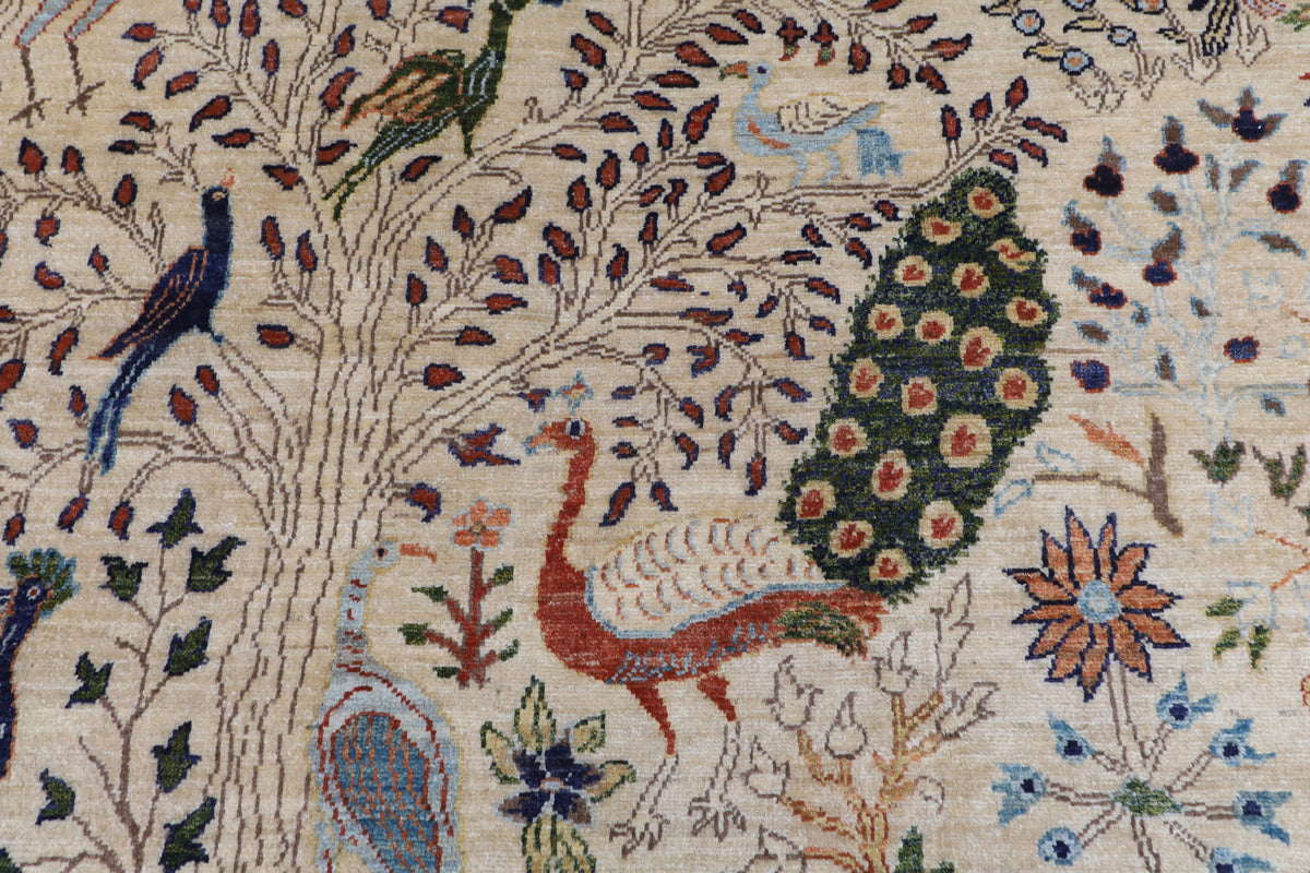 306 x 421 cm | Birds Beige Design Hand Knotted Wool Afghan Carpet