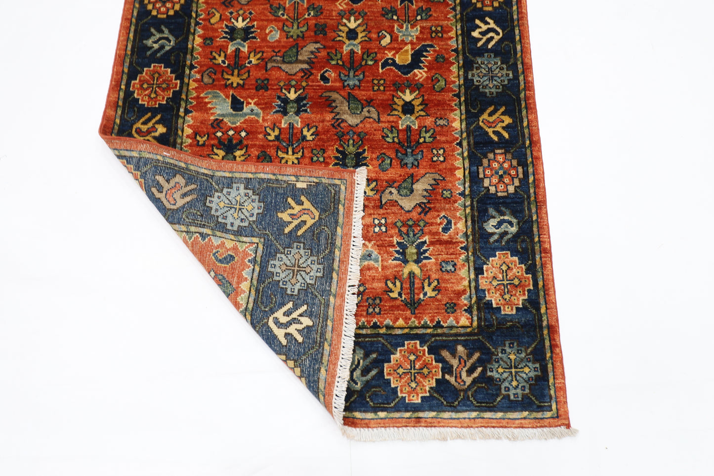 91 x 154 cm | Orange Afghan Tribal Hand Knotted Veg Dye Wool Carpet