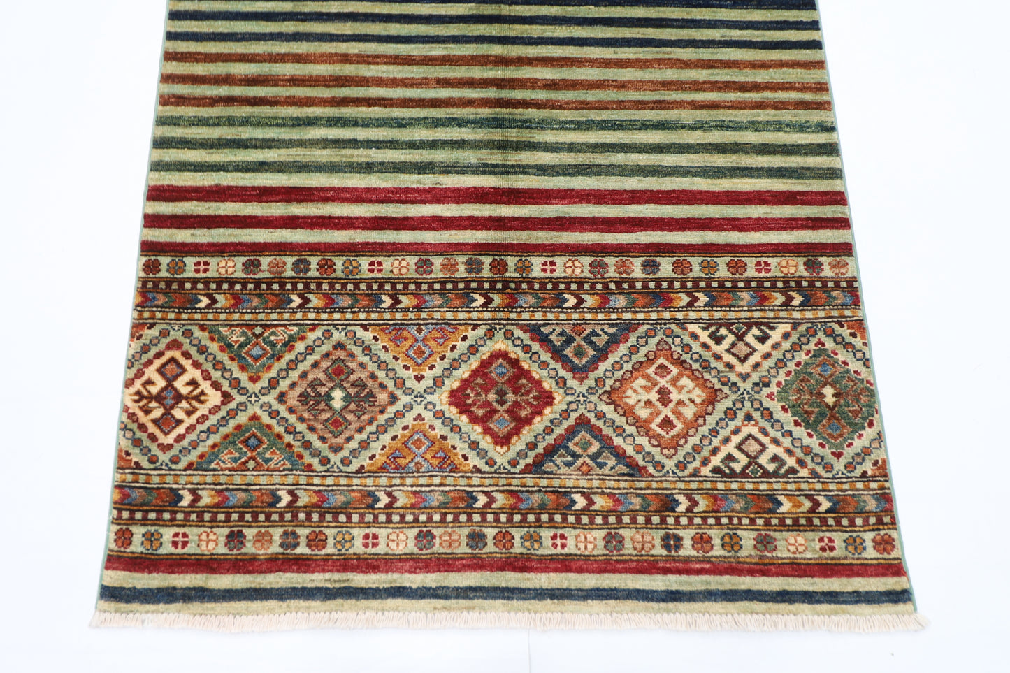 100 x 160 cm | Striped Afghan Tribal Hand Knotted Veg Dye Wool Carpet
